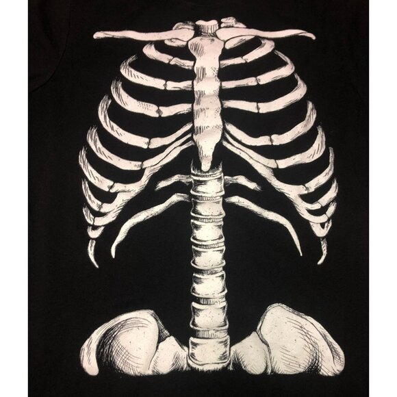 HALLOWEEN GLOW IN THE DARK SKELETON T SHIRT SZ M BLACK SHORT SLV COTTON WOMENS - Picture 2 of 4